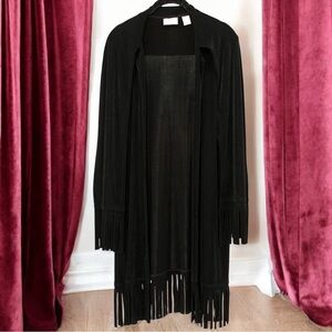 Chico’s Travelers Black Fringe Hem‎ Long Length Cardigan Size S/4